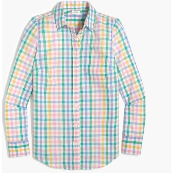 J Crew White Plaid Gingham Cotton Long Sleeve Button Down Shirt Top NEW S - Picture 4 of 8